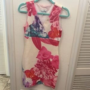 Marc Joseph Pink and Blue Floral Mini Dress